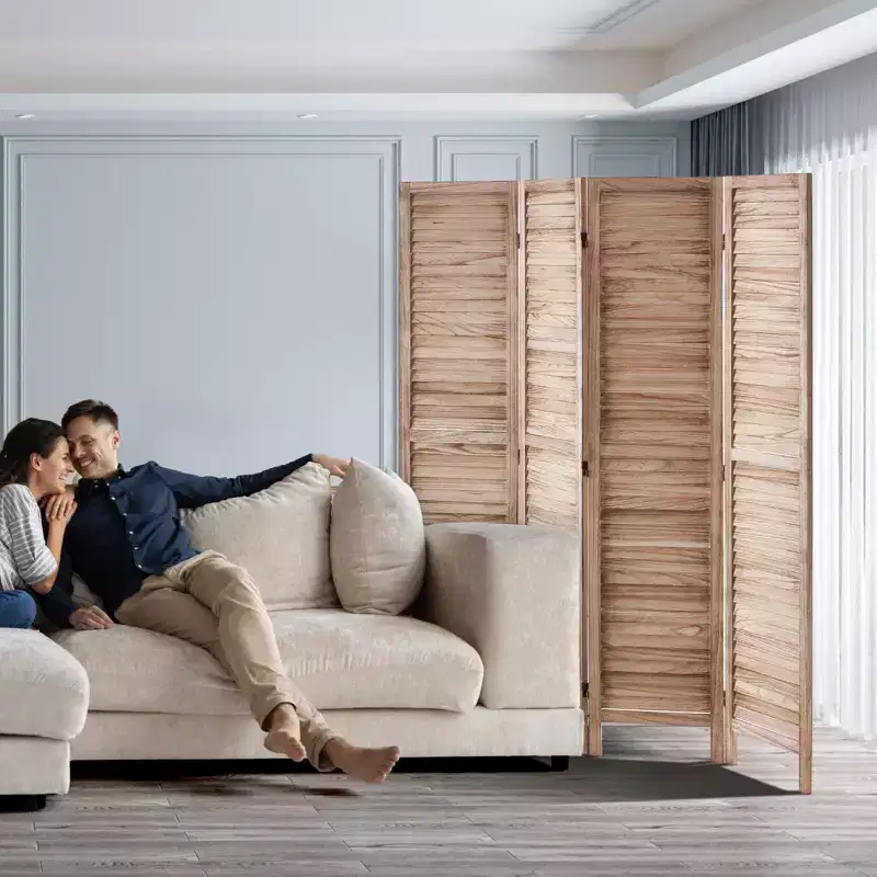 VEVOR Wood Room Divider, 4 Panel Wood Folding Privacy Screen, 66.9 Inches Tall Indoor Louvered Wooden Partition, Portable Decoration Screen