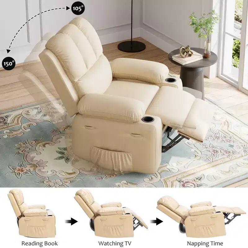 37.4 PU Leather Power Lift Recliner Chair, Adjustable Recliner, Seat Width, Cup Holders, Ergonomic Single Sofa, for Living Room, Bedroom