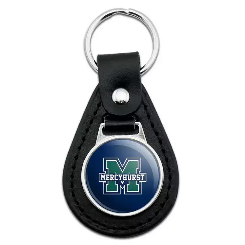 Mercyhurst University Primary Logo Black Leather Keychain