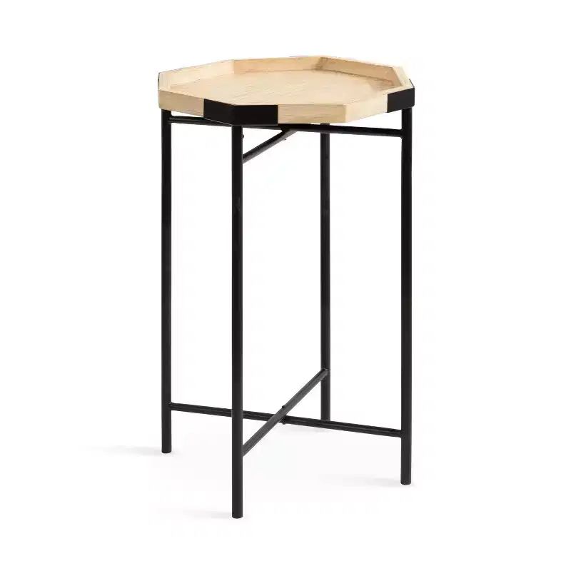 Occonor Octagon Side Table - Wood Top & Black Metal Base