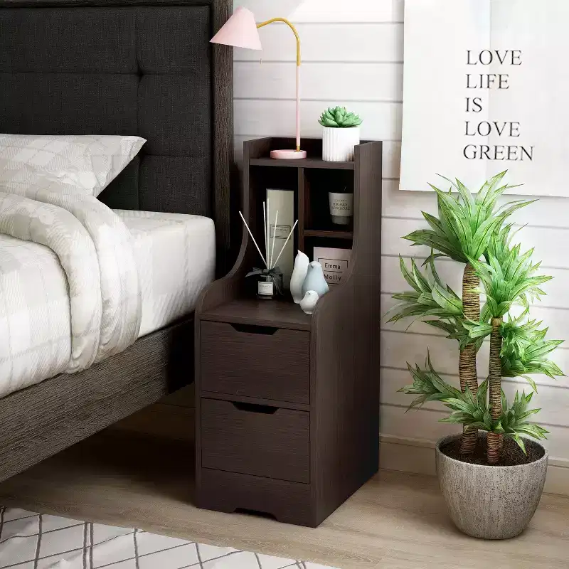 Brown Rectangle Nightstand with 2 Drawers & Shelf, 1-Piece
