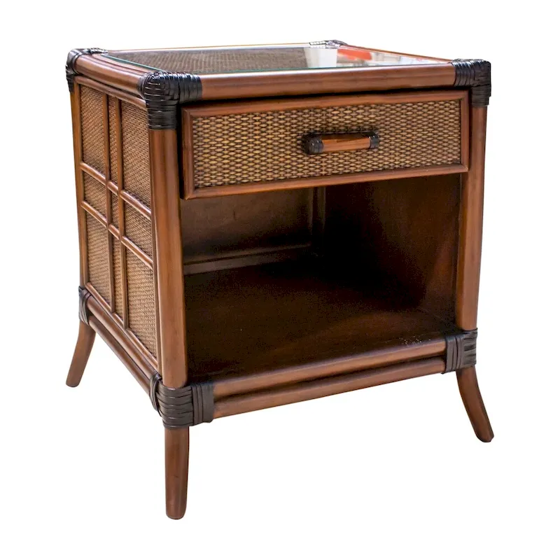 One Drawer Nightstand with Open Shelf, Solid Wood Legs, Bedside Table for Bedroom