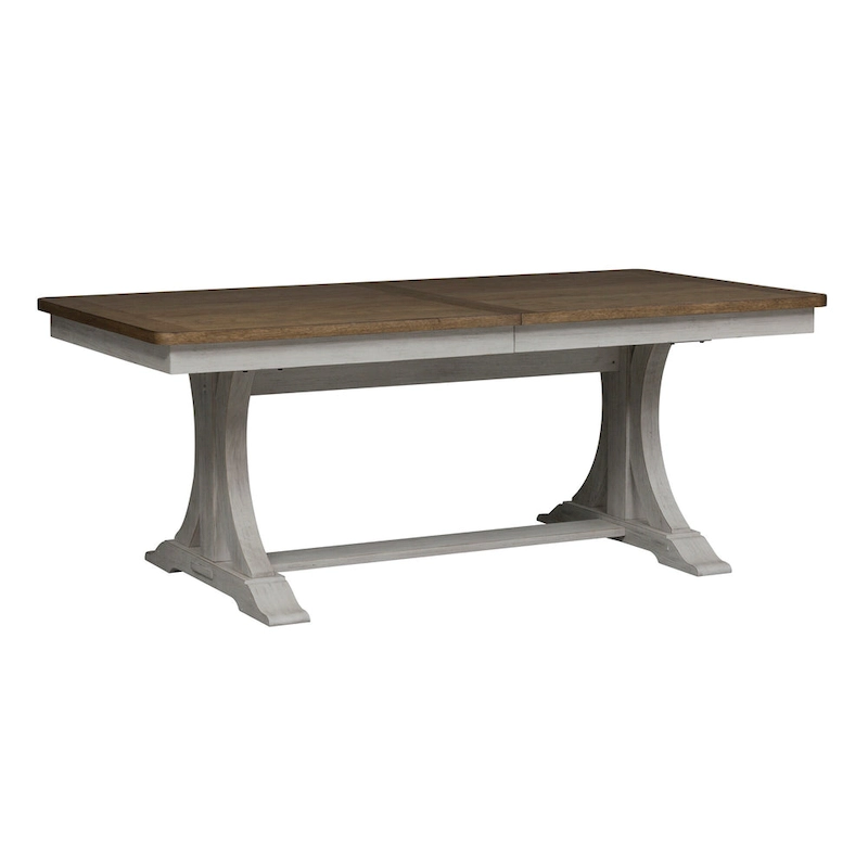 Farmhouse Reimagined Antique White with Chestnut Opt 5 Piece Trestle Table Set