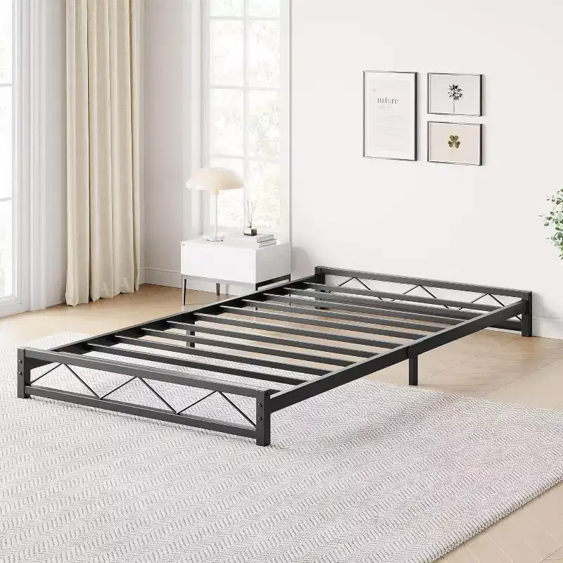 Metal Platform Bed Frame with Wave Headboard & Footboard, Steel Slat Support, Noise-Free, No Box Spring Needed, Twin/Full/Queen/King