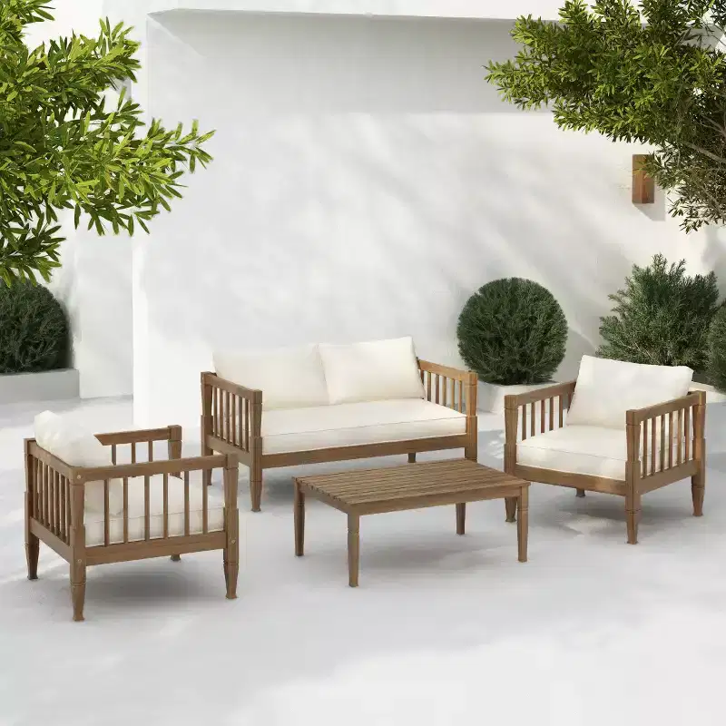 4-Piece Outdoor Patio Furniture Set with Coffee Table, Deep Seating Conversation Set with Cushions for Backyard, Balcony & Garden-Panipeachy