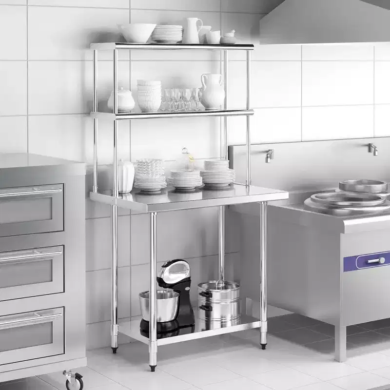 Costway 36'' 2-Tier Overshelf for Prep & Worktable Stainless Steel Adjustable Lower Shelf