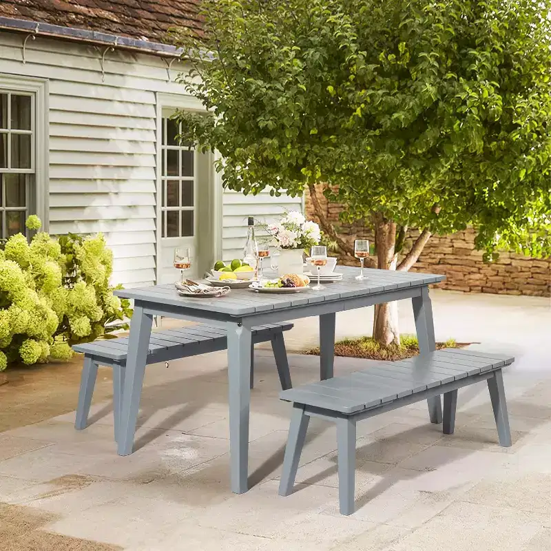 VINGLI Outdoor Wooden Bench, 45 2-Person Backless Dining Bench Set of 2, Weatherproof Outdoor Patio Bench for Porch Entryway Garden (2, Gray)