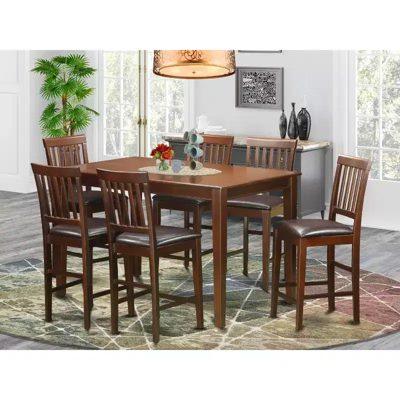 HomeStock Kitchen Counter Table Set Mahogany Finish