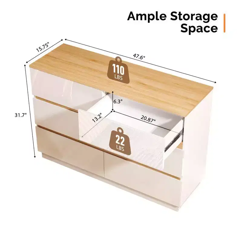 47 Inch Two Row Six Drawer Contrast Color Dresser