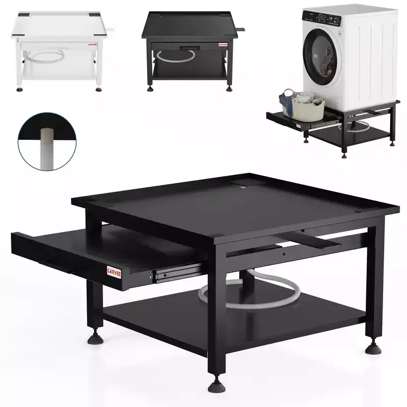 Acekool Washer and Dryer Pedestal with Pullout Shelf, Anti-Vibration, Drain Pan, Heavy Duty Appliance Base