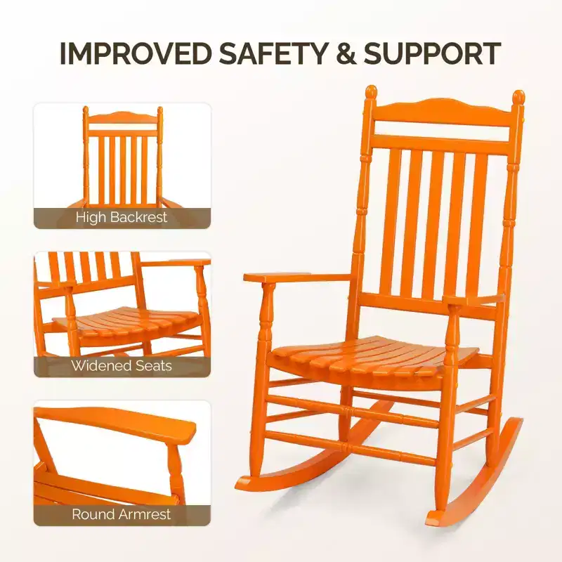 Karl Home | Lathe-Turned Solid Wood Patio Rocking Chairs (Set of 2)