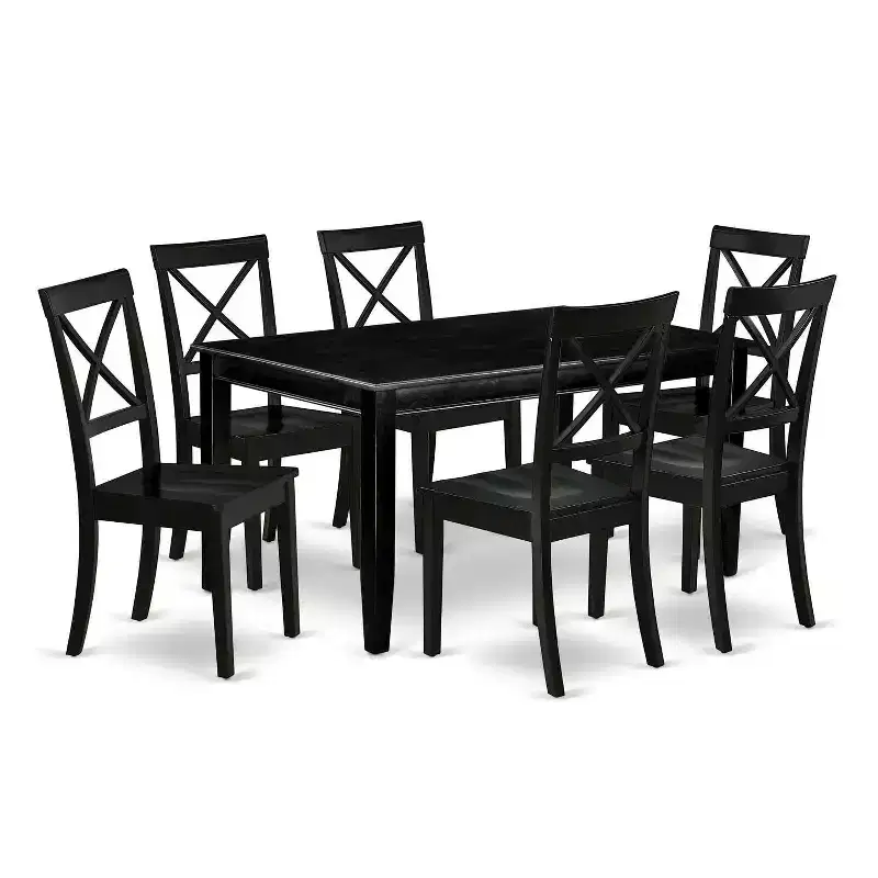 Mediterranean Dining Set 7 Piece - Table & 6 Chairs - 36x60 Inch - Black Finish - HomeStock