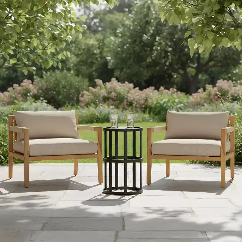 Christopher Knight Home Justina 3 Piece Outdoor Acacia Wood Rope Chair with Ceramic Tile End Table