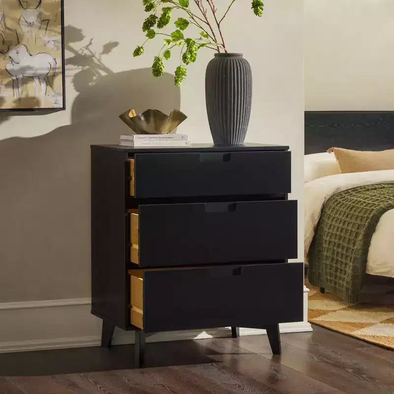 Mid-Century Nightstands 3-Drawer Dresser Solid Wood, Storage Chest of Drawers End Table Bed Side Cabinet for Bedroom/Living Room/Entryway