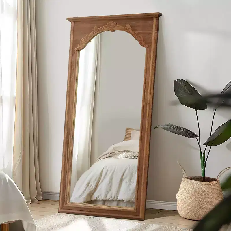 PexFix 35 in. W x 71 in. H Full Length Vintage Carved Soild Wood Frame Wall Mirror Leaning Mirror in Oak