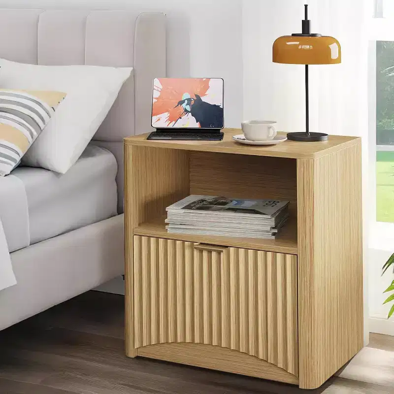 Mid Century Modern Nightstand, 22.8 Wide Fluted Nightstand with Drawer and Storage, Fluted Nightstand for Bedroom Sofa Office