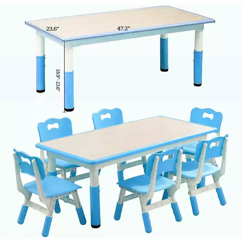 Kids Table and Chairs Set, Height Adjustable Desk with 6 Seats for Ages 2-10,Arts & Crafts Table, Graffiti Desktop, Non-Slip Legs, Max 300lbs