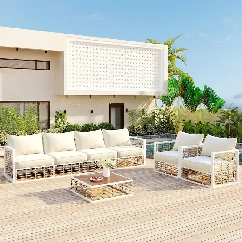 Patio Sectional Sofa Set,Garden Conversational Furniture Set,7 PCS