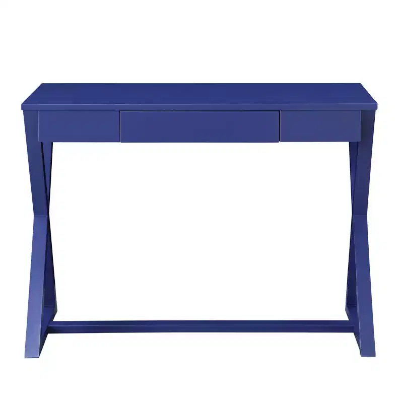 Nalo Writing Desk Twilight Blue Finish - Acme Furniture: Modern Poplar Wood & MDF, X Base Design, All Purpose Drawer