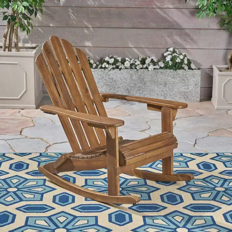 TUYOHW Rustic Adirondack Rocking Chair,Set of 1,Premium Acacia Accent Chairs with Cup Holder,Outdoor Lazy Chair for Porch,Backyard & Garden,Brown