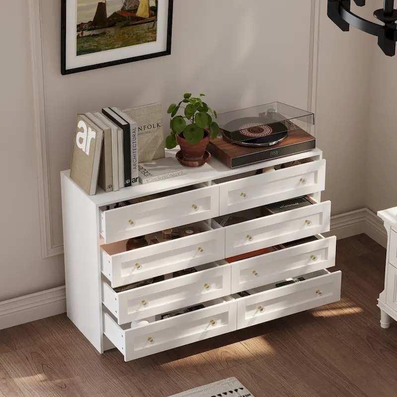 White Dresser & Vanity Spacious Storage with Chic Crystal Knobs