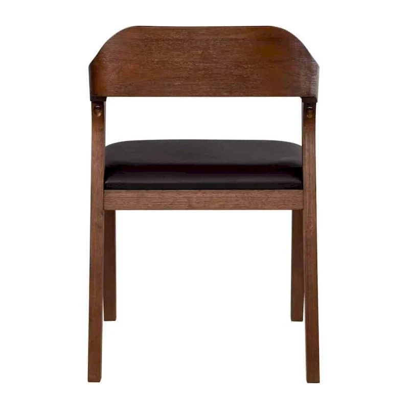 Mid-Century Dining Side Chair, Rubberwood, Faux Leather Padded Seat, Chestnut Wire-Brush Finish