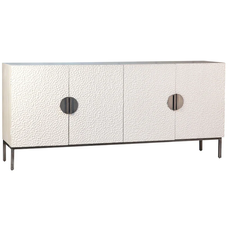 79-Inch White Reclaimed Pine and Iron 4-Door Sideboard