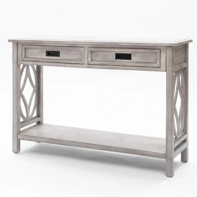 2-Drawer 1-Shelf Console Table, Grey Washed Wood, 32.7