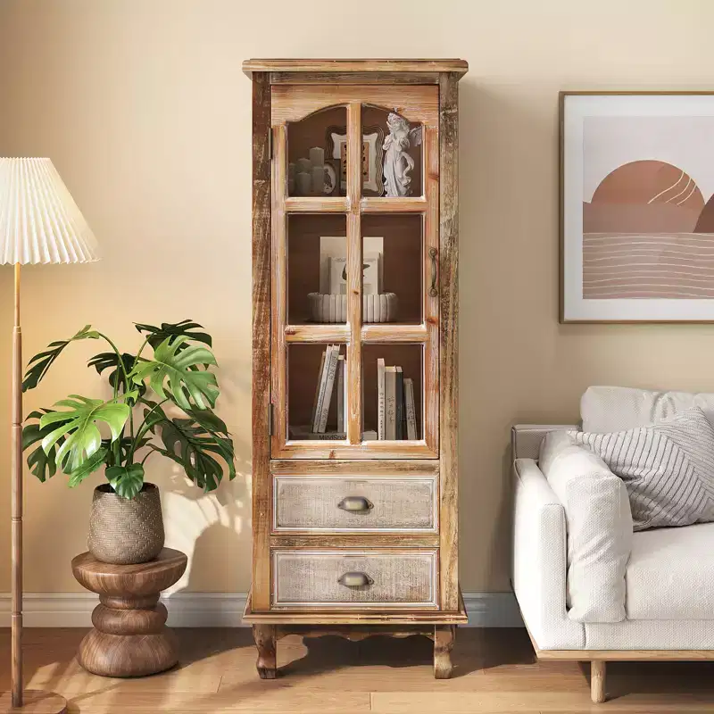 Brimley Rustic Solid Wood Storage Cabinet with Decorative Cutout Door and 2 Drawers