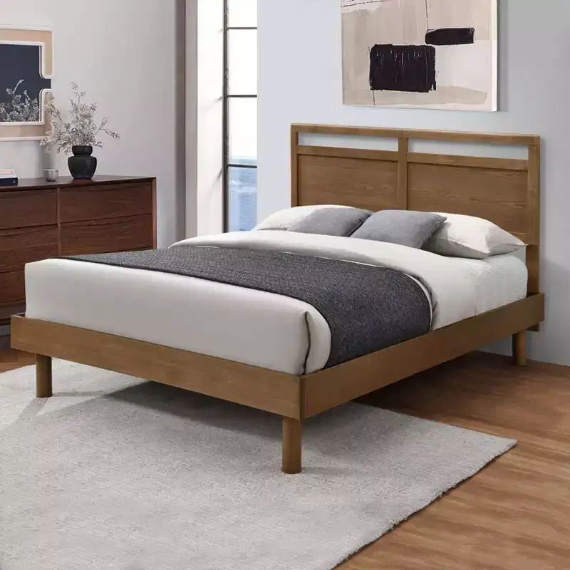 LuxenHome Farmhouse Double Panel Wood Headboard, Queen Brown