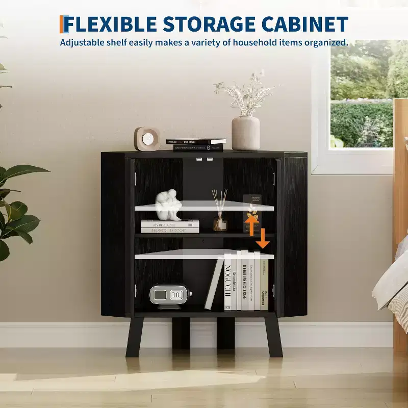 Fluted Floor Corner Cabinet, Freestanding Bathroom Cabinet with Adjustable Shelf, Narrow Kitchen Pantry Cabinet for Living Room Bathroom