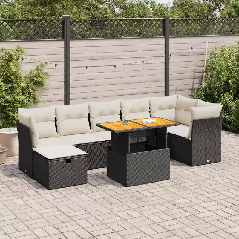 vidaXL Garden Sofa Set Black PE Rattan Large Adjustable Feet
