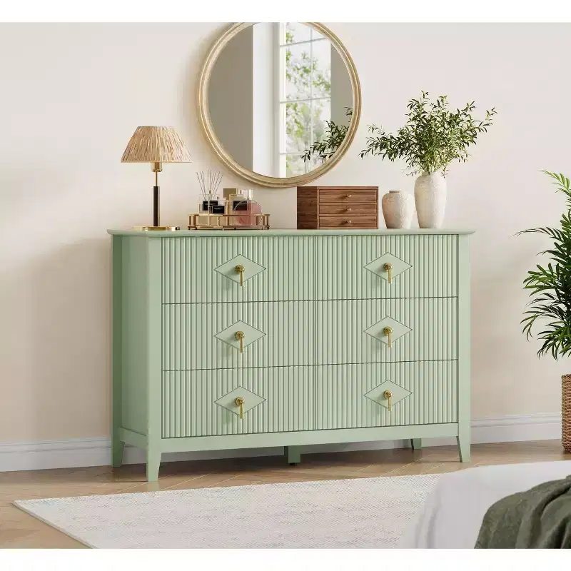 48 Wide 6-Drawer Dresser, Modern Chest with Metal Handles for Bedroom Storage, Green