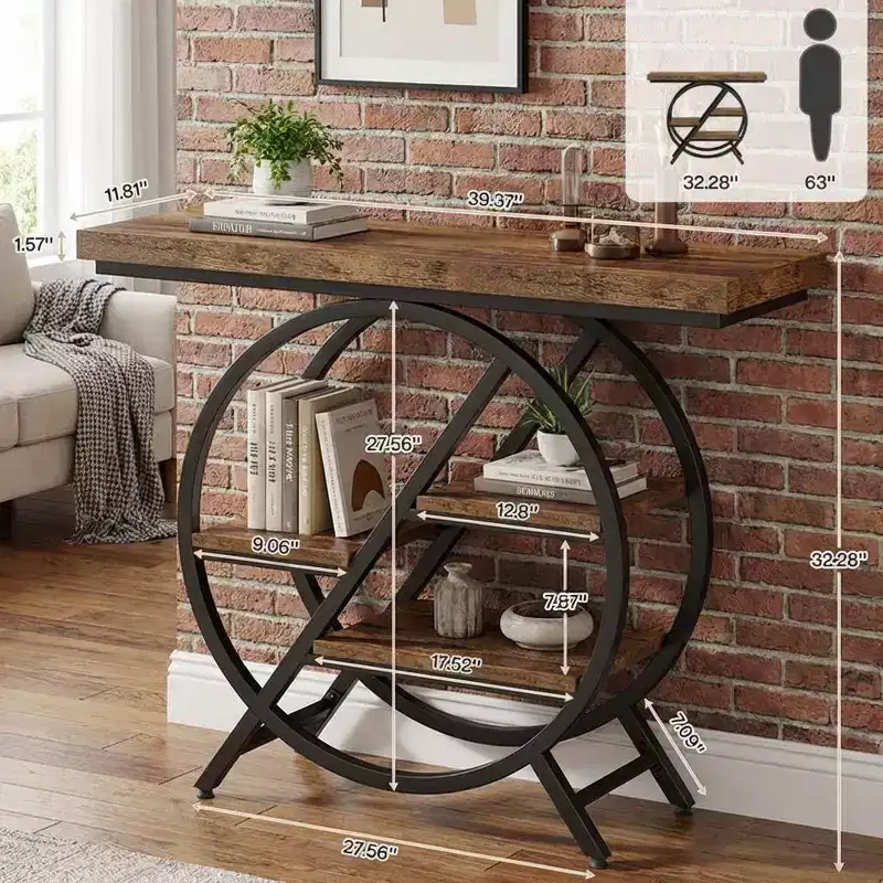 JVNOXK Country Style Wooden End Table Rustic Sofa Side Table for Entryway Living Room