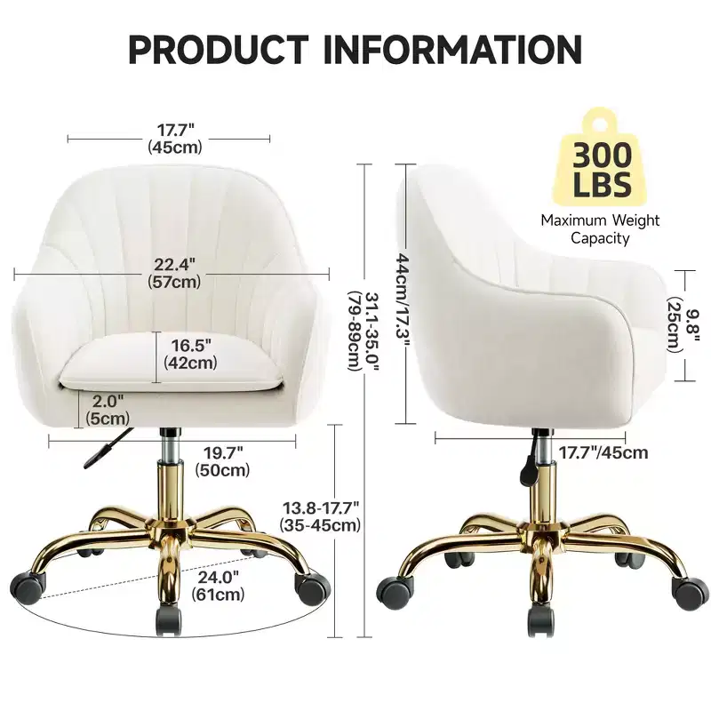 Velvet Desk Chair for Home Office, Soft Height Adjustable 360 Swivel Computer Chair, Beige