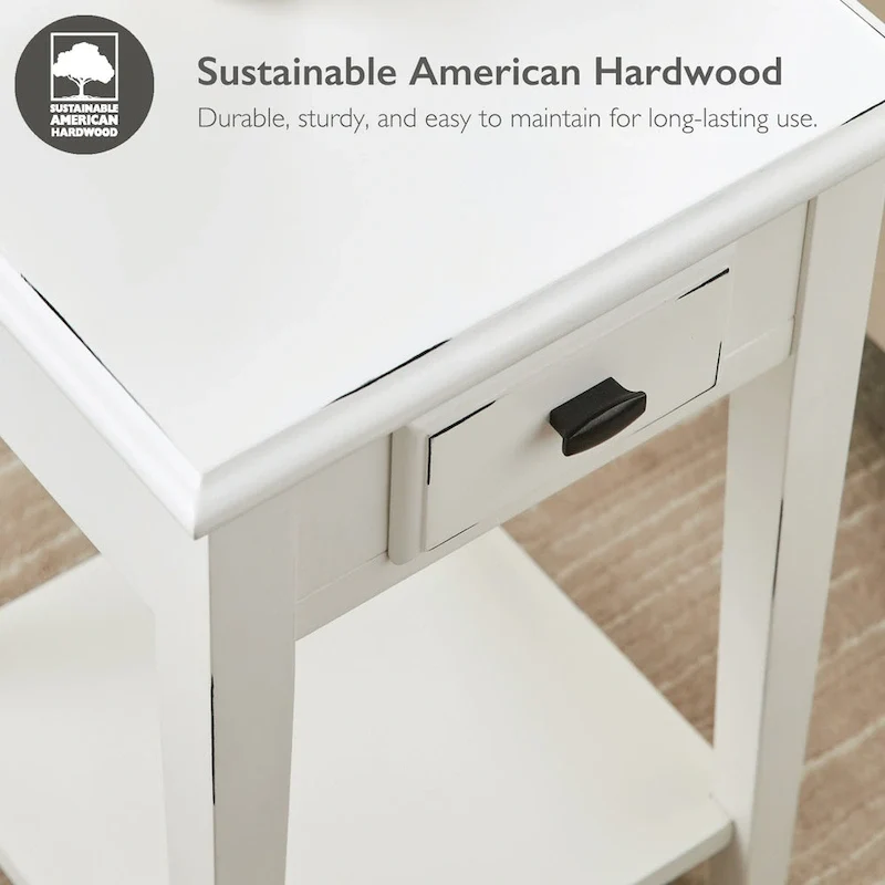 Medium Oak / Slate Black / White One-Drawer Square Side Table with Bottom Shelf