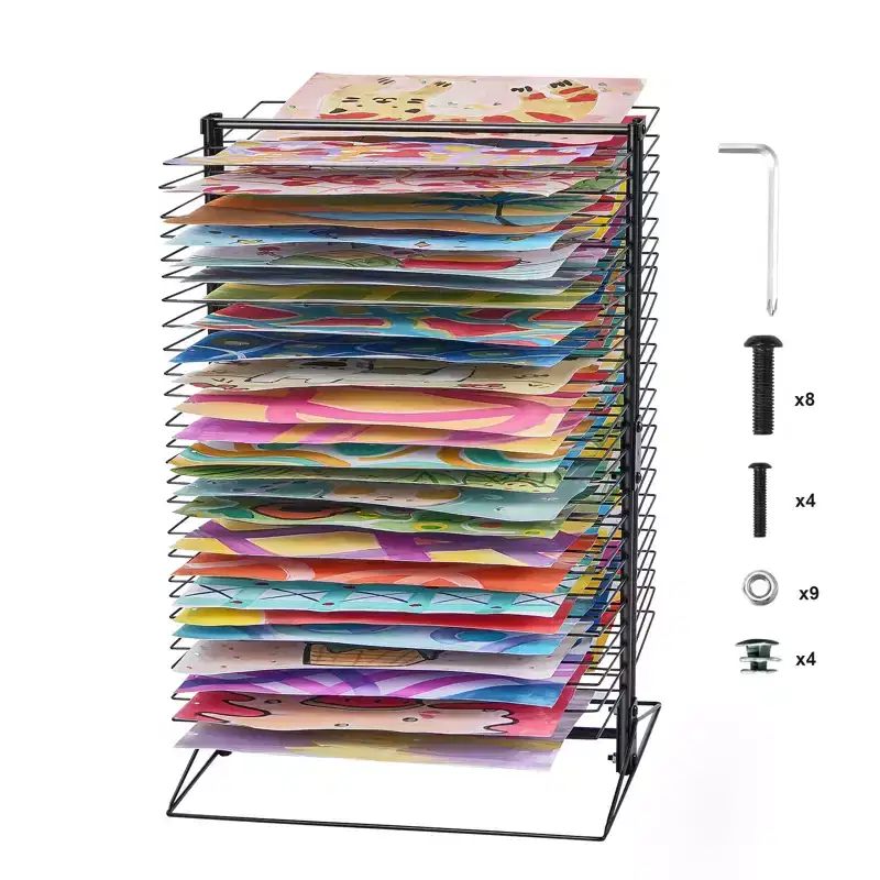 Art Drying Rack, 50 Removable Shelves 20 x 17 x 30 inch Paint Drying Rack with Stable Base, Carbon Steel Metal Painting Drying Rack, Black
