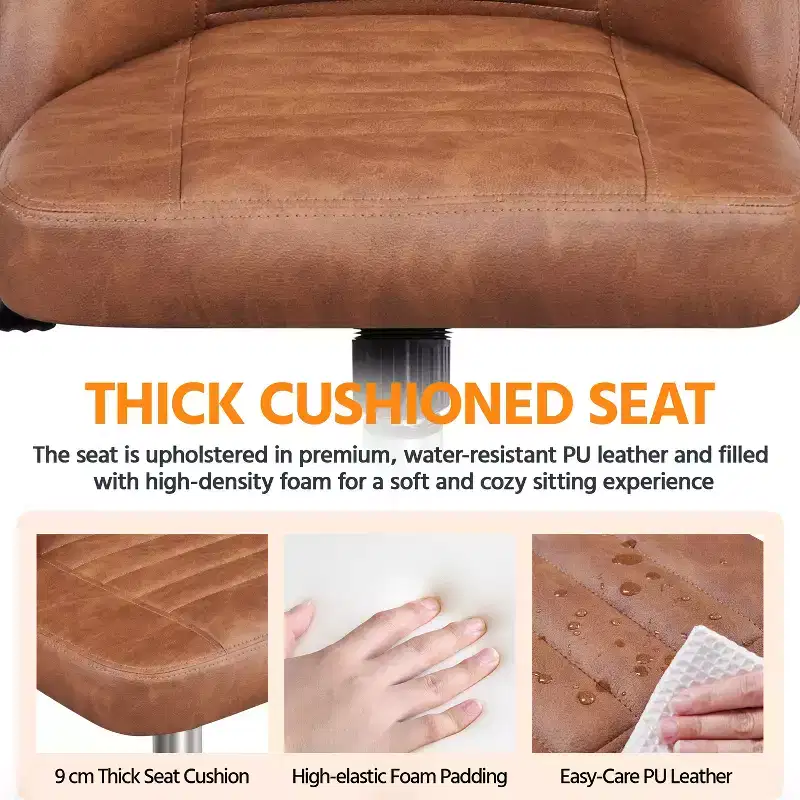 Faux Leather Mid Back Home Office Desk Chair with Chrome-plated Metal Base