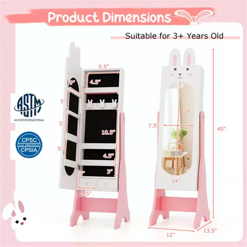 Kids White Vanity Set Princess Makeup Dressing Table And Chair Set With Jewelry Armoire
