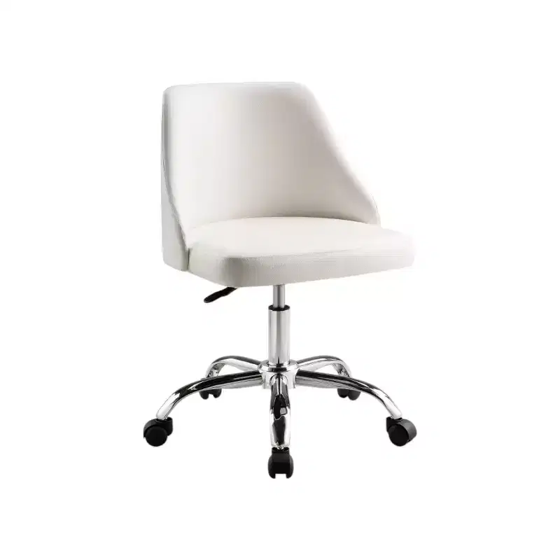 HomeRoots White and Silver Faux Leather Adjustable Height Swivel Rolling Office Chair