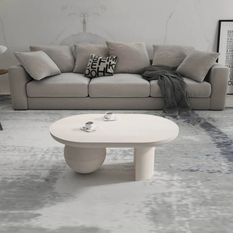 38 Inch Coffee Table, Oblong Mango Wood Top with a Modern Ball Leg