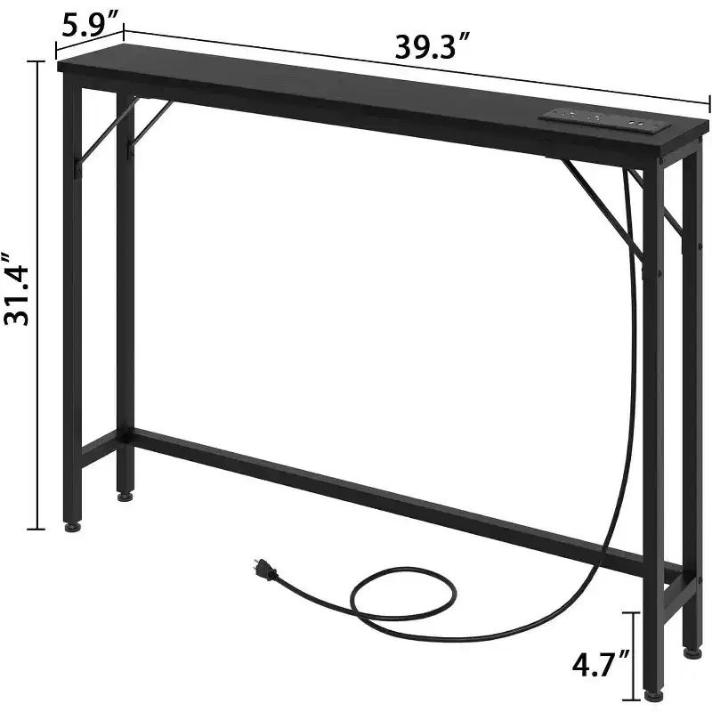 39-Inch Console Table with Built-In Power Outlets and USB Ports