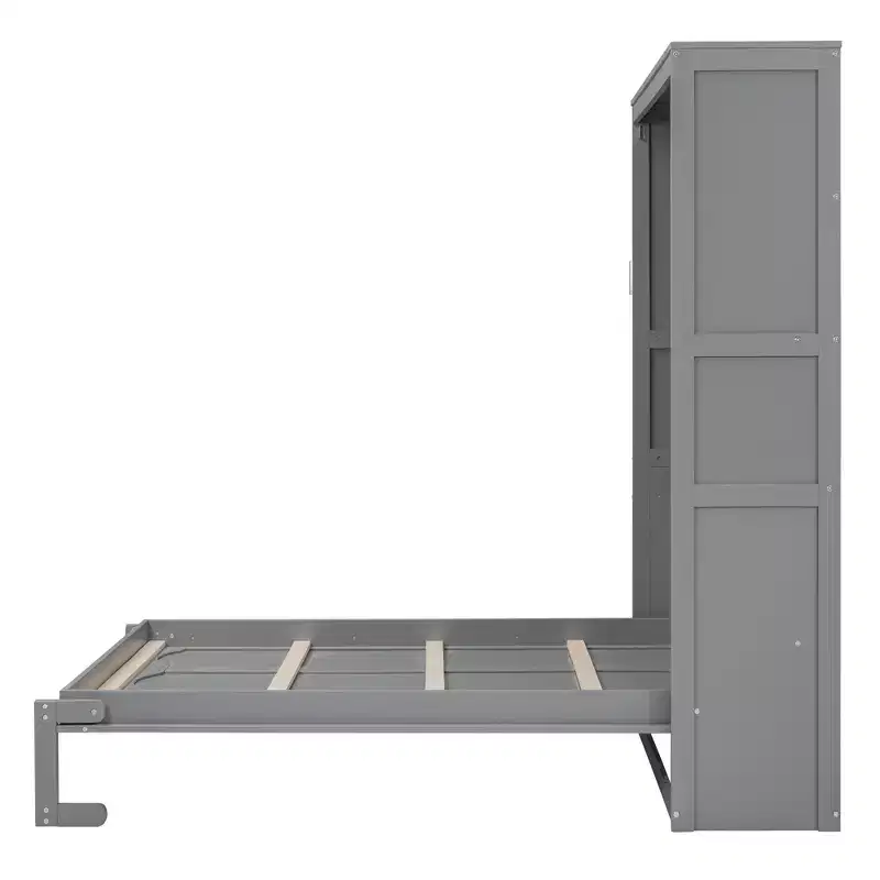 Full/Queen Murphy Bed with Built-In Shelves White/Gray