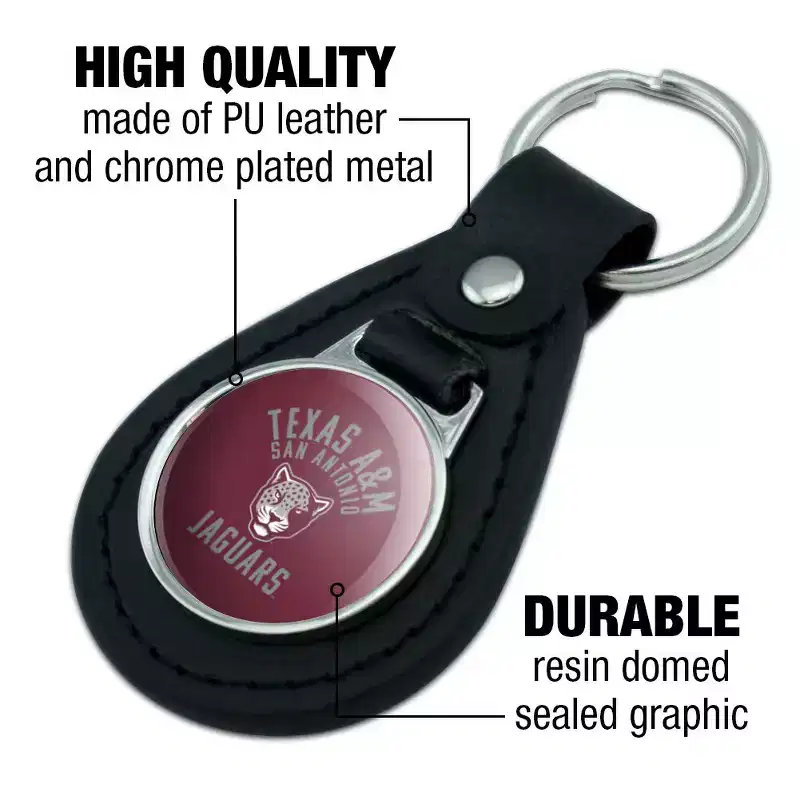 Texas AM UniversitySan Antonio Jaguars Logo Black Leather Keychain