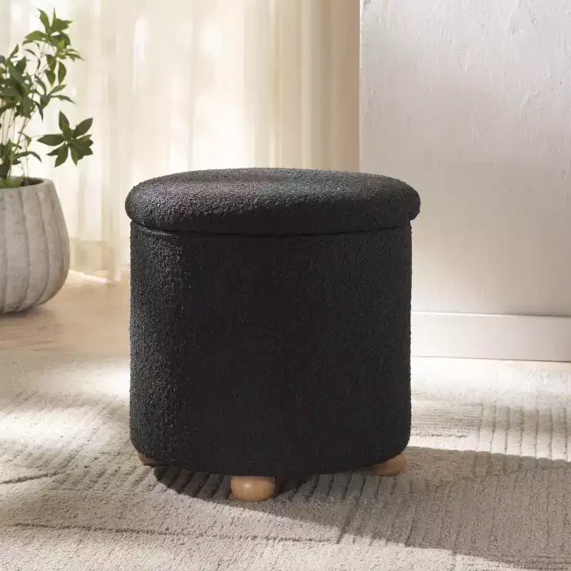 Round Boucle Storage Ottoman