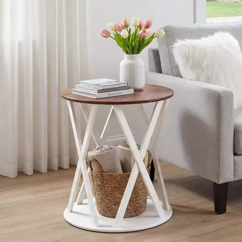 The Lakeside Collection Round Two Tone Rustic Style Accent Table 19 Dia x 21.5H -