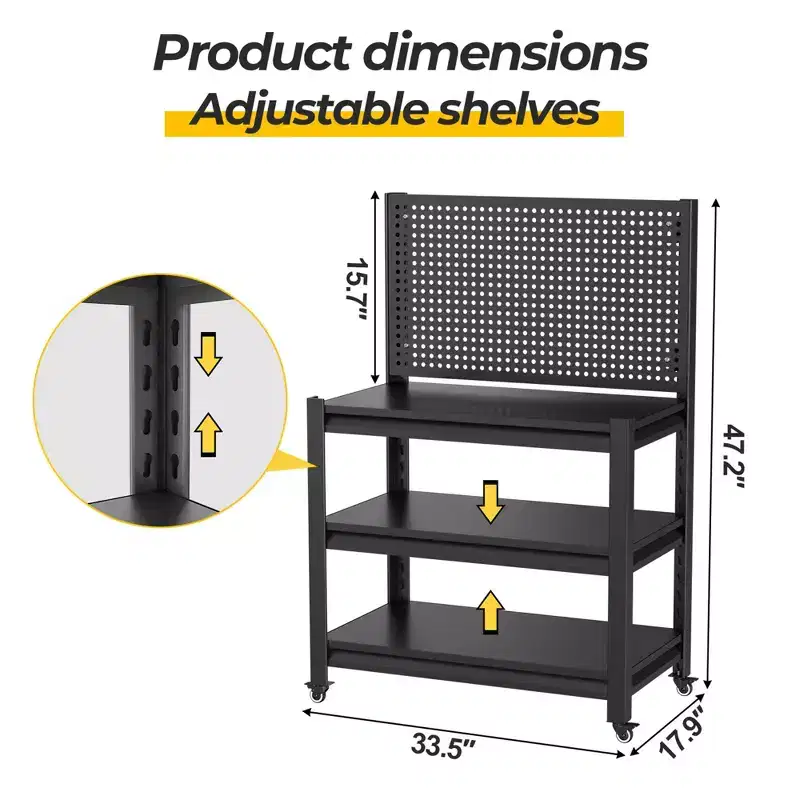 Rolling Work Bench with Pegboard, 1000 lbs Capacity – 47