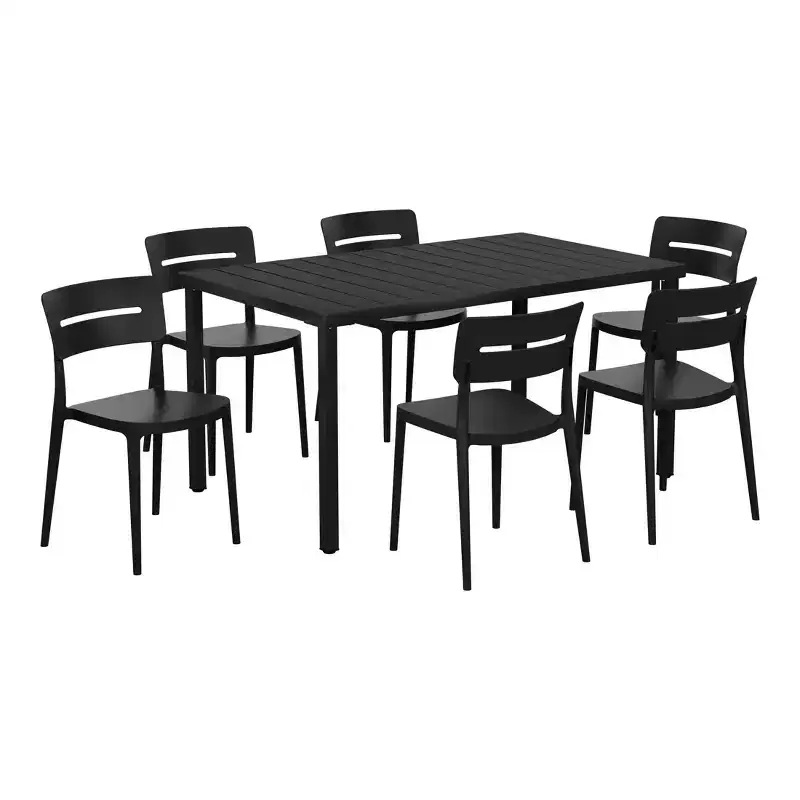 WestinTrends Playa 7-Piece Outdoor Rectangular Metal Patio Dining Table Set With Stackable Patio Chairs