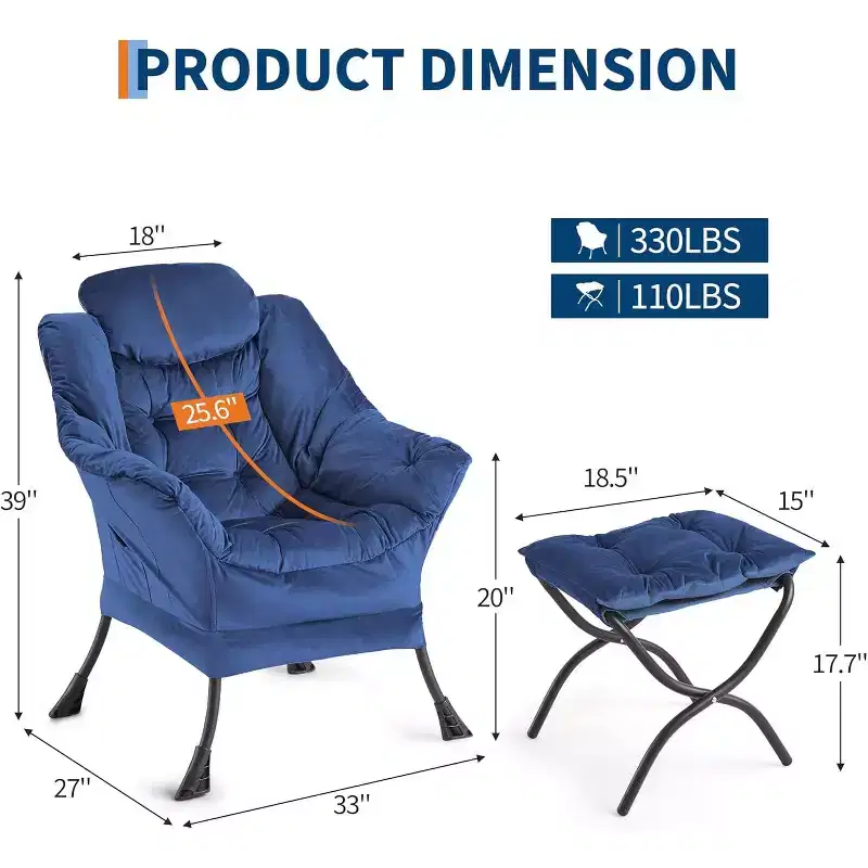 COZONY Lazy Chair with Ottoman, Modern Lounge Accent Chair Footrest Reading Armchair Side Pocket for Living Room Bedroom Dorm Office