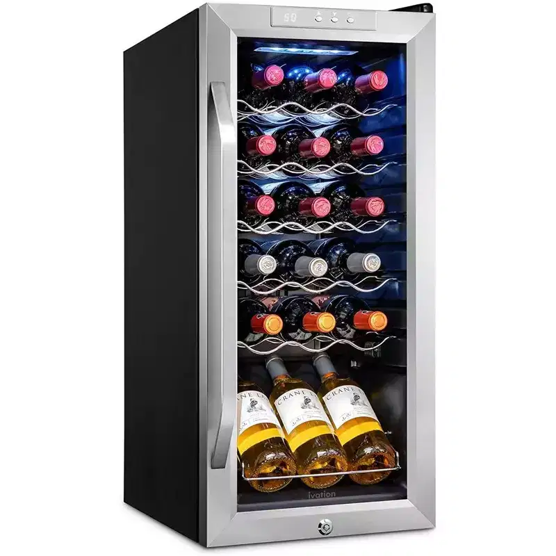 Ivation 18 Bottle Compressor Wine Refrigerator, Freestanding Wine Cooler with Lock, Stainless Steel